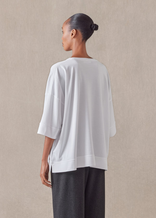 Eskandar Cotton Jersey Round Neck 3/4 Sleeve Top With Hembands - Mid Plus