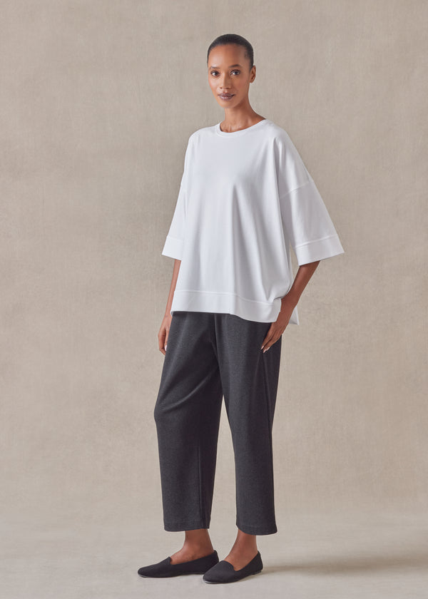 eskandar cotton jersey round neck 3/4 sleeve top with hembands - mid plus