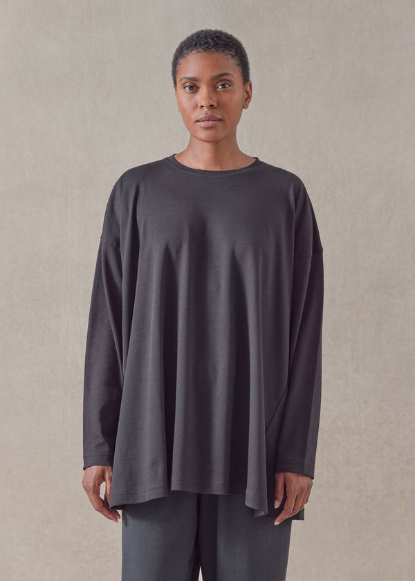 Eskandar Cotton Jersey Side Panelled Round Neck T-shirt - Mid Plus