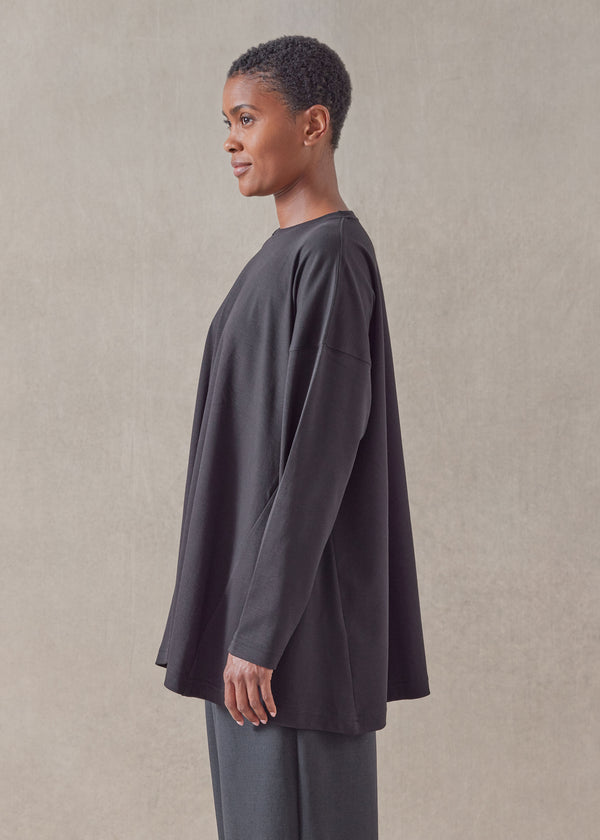 Eskandar Cotton Jersey Side Panelled Round Neck T-shirt - Mid Plus