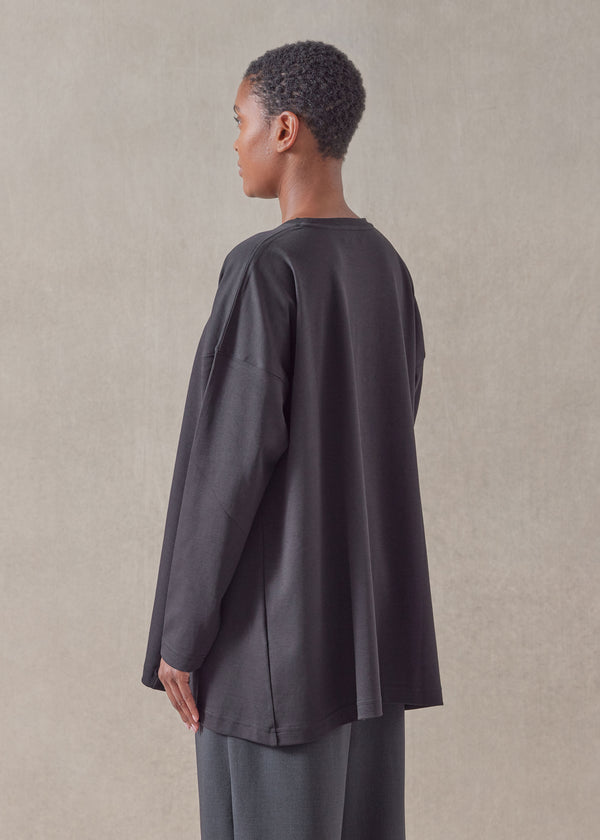 Eskandar Cotton Jersey Side Panelled Round Neck T-shirt - Mid Plus