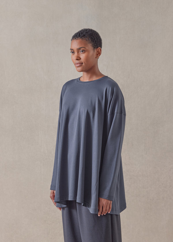 Eskandar Cotton Jersey Side Panelled Round Neck T-shirt - Mid Plus