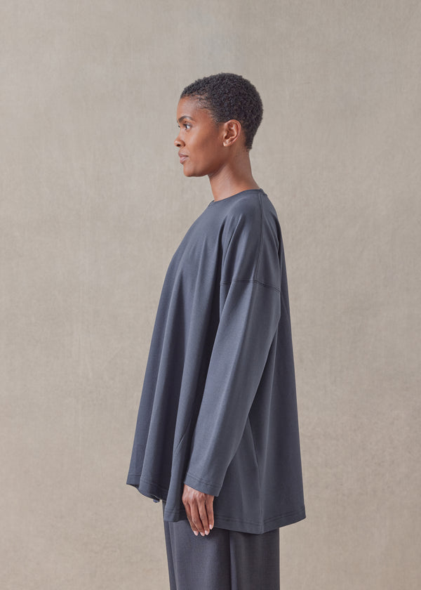 Eskandar Cotton Jersey Side Panelled Round Neck T-shirt - Mid Plus