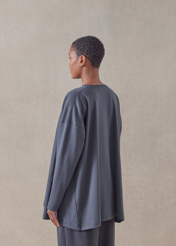 Eskandar Cotton Jersey Side Panelled Round Neck T-shirt - Mid Plus