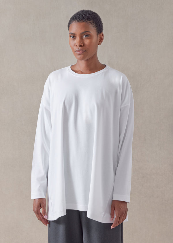 Eskandar Cotton Jersey Side Panelled Round Neck T-shirt - Mid Plus