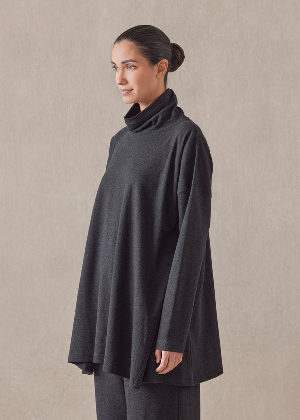 Eskandar Cotton Jersey Side Panelled Scrunch Neck - Long