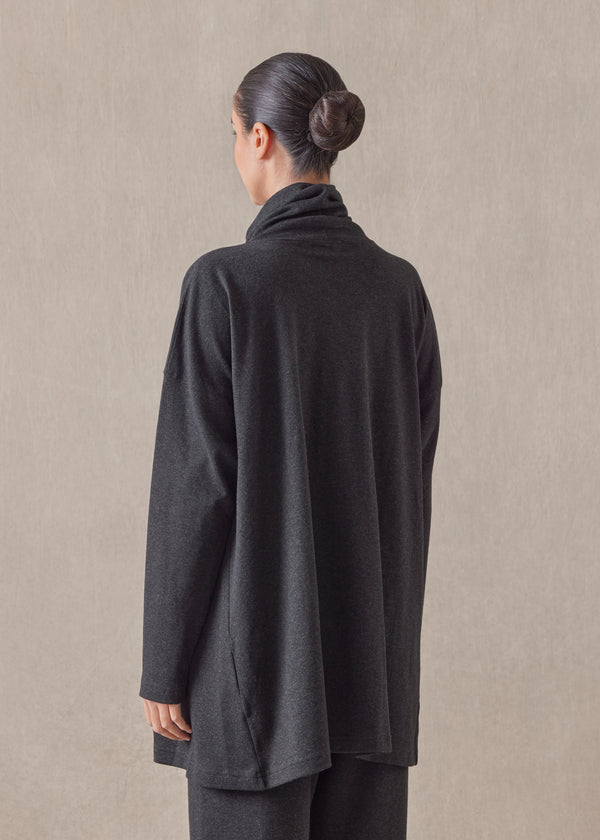 Eskandar Cotton Jersey Side Panelled Scrunch Neck - Long