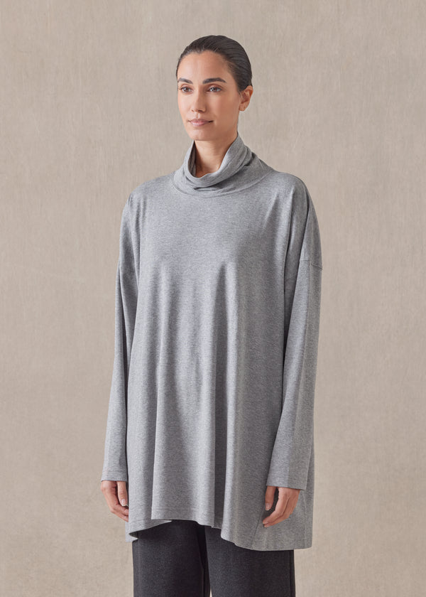 Eskandar Cotton Jersey Side Panelled Scrunch Neck - Long