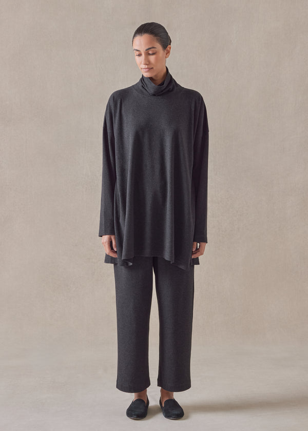 eskandar cotton jersey side panelled scrunch neck - long