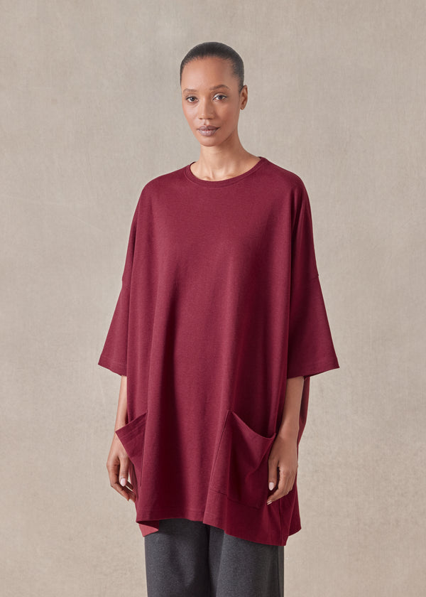 Eskandar Cotton Jersey Sloped Shoulder Round Neck Poncho - Long Plus