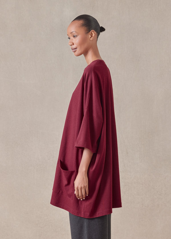 Eskandar Cotton Jersey Sloped Shoulder Round Neck Poncho - Long Plus