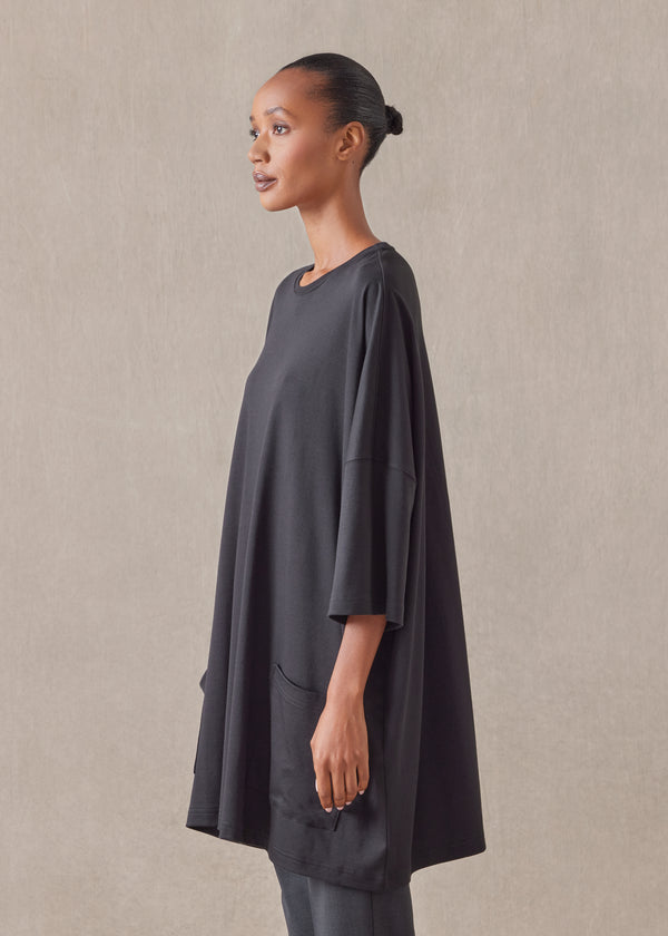 Eskandar Cotton Jersey Sloped Shoulder Round Neck Poncho - Long Plus