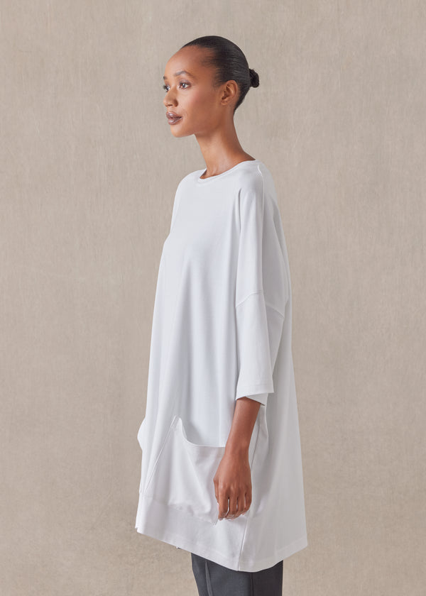 Eskandar Cotton Jersey Sloped Shoulder Round Neck Poncho - Long Plus