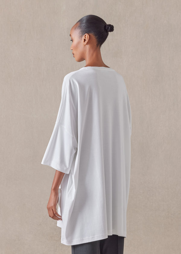 Eskandar Cotton Jersey Sloped Shoulder Round Neck Poncho - Long Plus