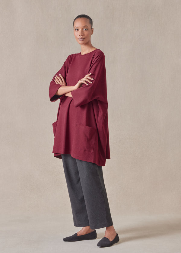 eskandar cotton jersey sloped shoulder round neck poncho - long plus