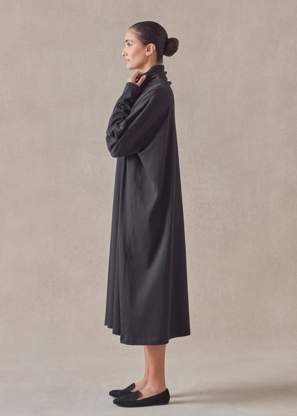 Eskandar Cotton Jersey Wide A-line Scrunch Neck Dress