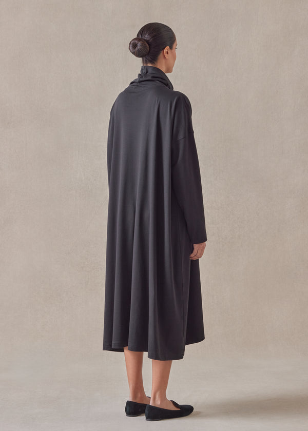 Eskandar Cotton Jersey Wide A-line Scrunch Neck Dress