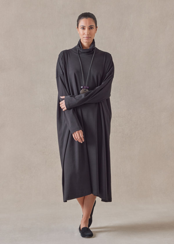 eskandar cotton jersey wide a-line scrunch neck dress