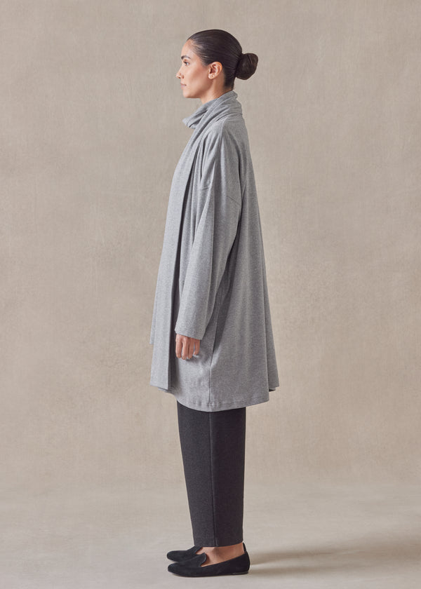 Eskandar Cotton Jersey Wide A-line Shawl Collar Cardigan - Long Plus