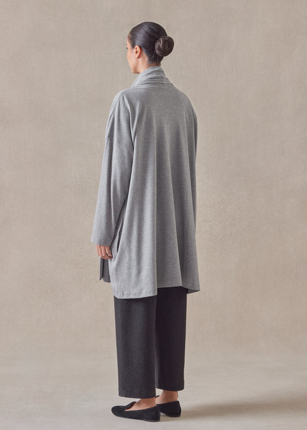 Eskandar Cotton Jersey Wide A-line Shawl Collar Cardigan - Long Plus