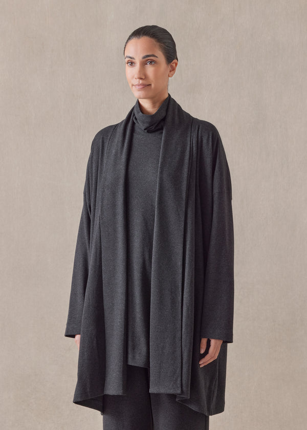 Eskandar Cotton Jersey Wide A-line Shawl Collar Cardigan - Long Plus