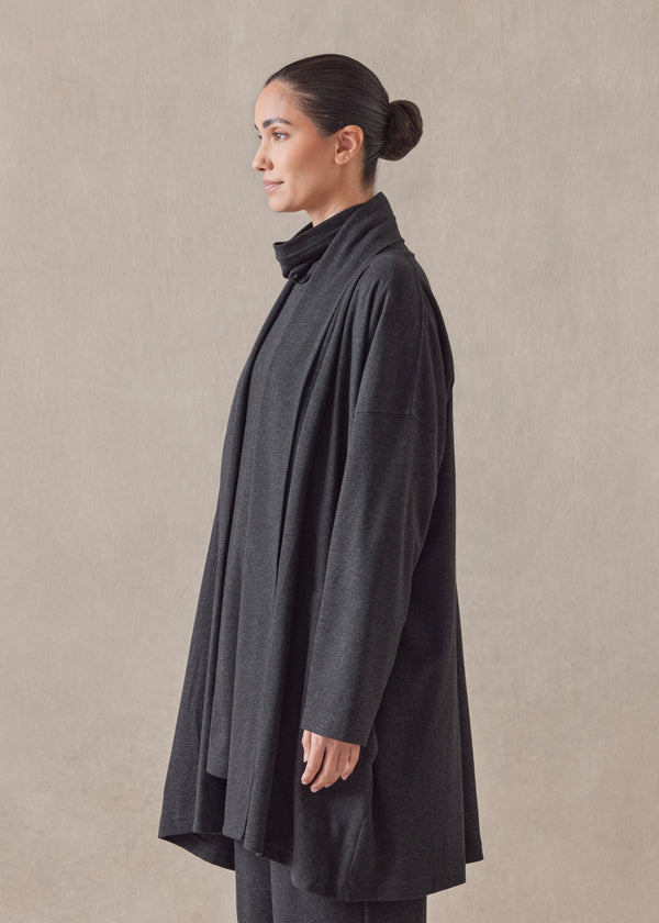 Eskandar Cotton Jersey Wide A-line Shawl Collar Cardigan - Long Plus