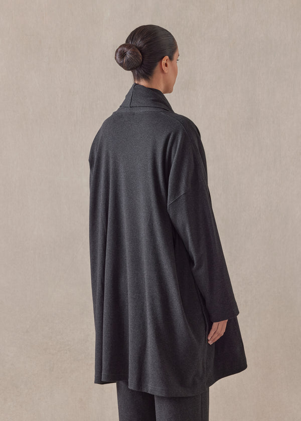 Eskandar Cotton Jersey Wide A-line Shawl Collar Cardigan - Long Plus