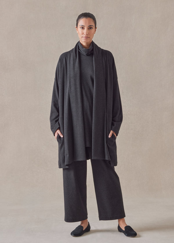 eskandar cotton jersey wide a-line shawl collar cardigan - long plus