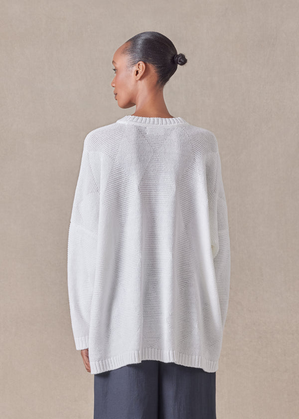 Eskandar Cotton Linen Mix 3/4 Width Round Neck Sweater - Mid Plus