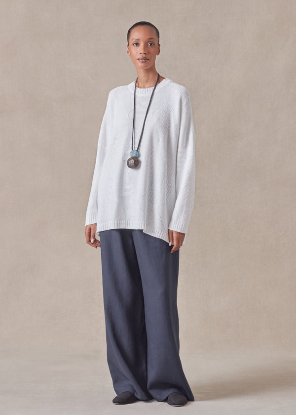 eskandar cotton linen mix 3/4 width round neck sweater - mid plus