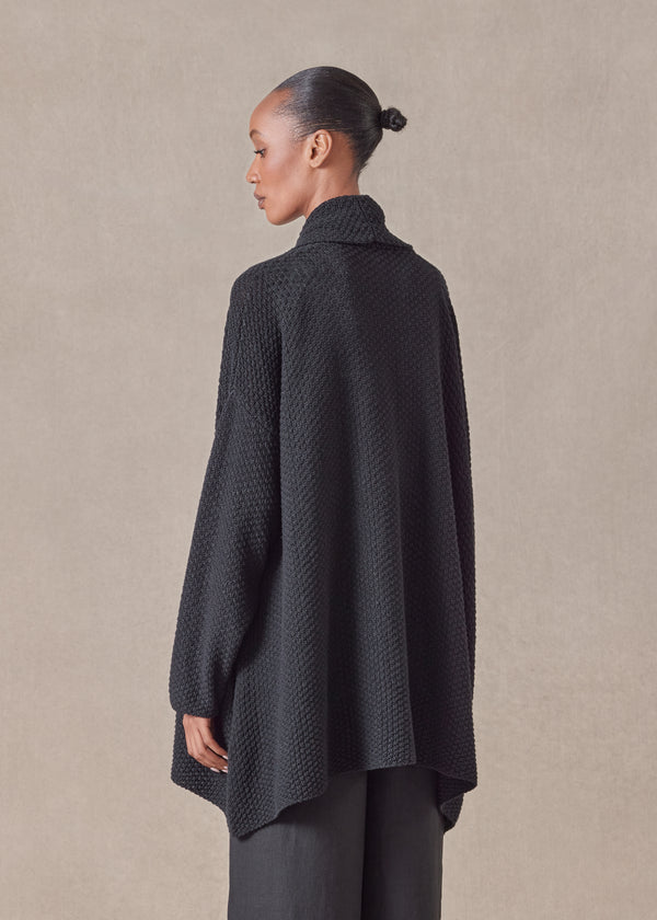 Eskandar Cotton Linen Mix A-line Scrunch Shawl Collar Cardigan - Long