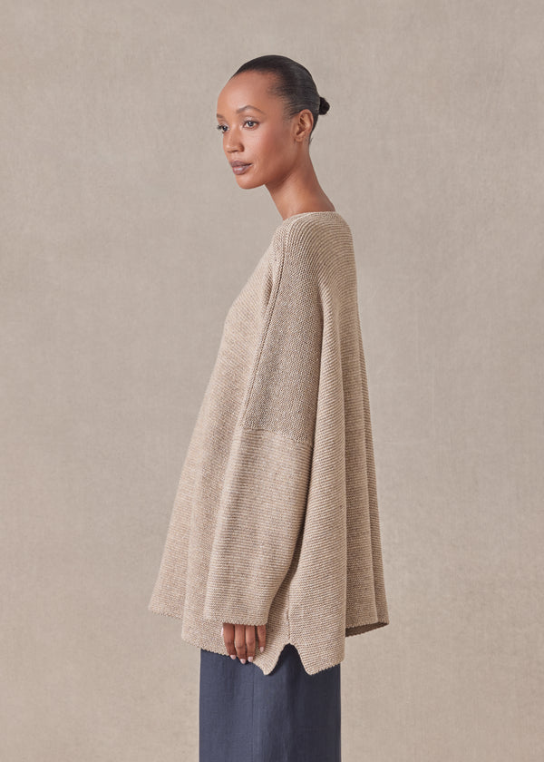 Eskandar Cotton Linen Mix Bateau Neck Sweater - Mid Plus