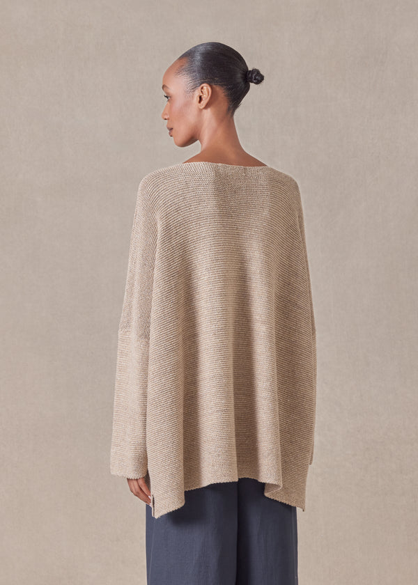 Eskandar Cotton Linen Mix Bateau Neck Sweater - Mid Plus