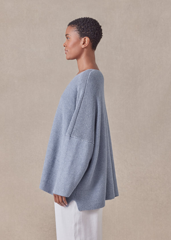 Eskandar Cotton Linen Mix Bateau Neck Sweater - Mid Plus