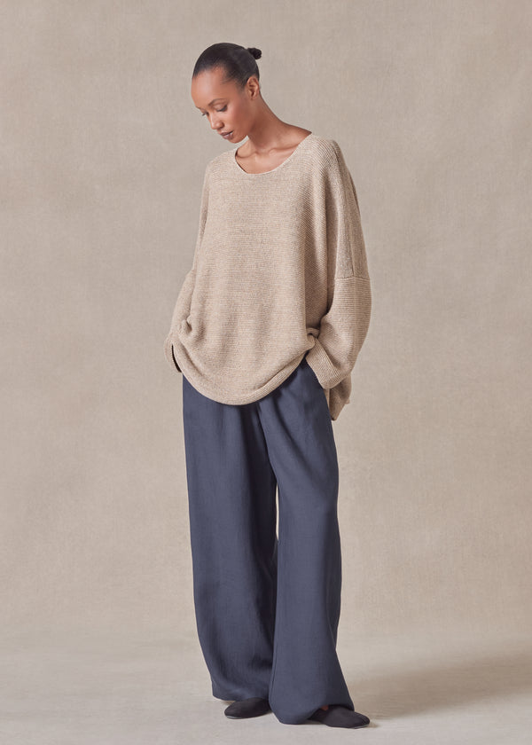 eskandar cotton linen mix bateau neck sweater - mid plus