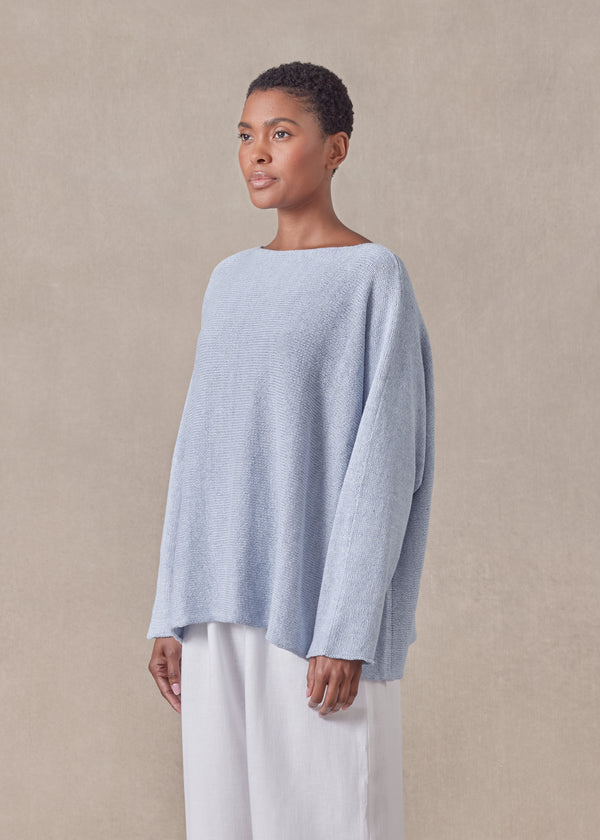 Eskandar Cotton Linen Mix Sideways Knitted Sweater - Mid