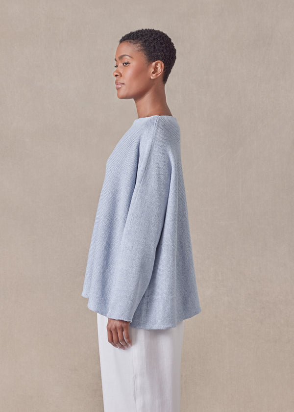 Eskandar Cotton Linen Mix Sideways Knitted Sweater - Mid