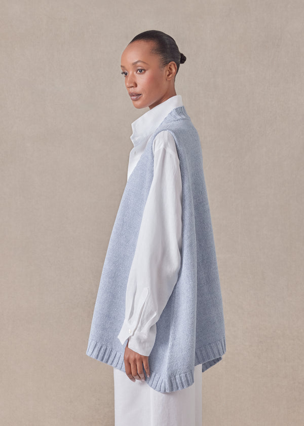 Eskandar Cotton Linen Mix Sleeveless A-line V-neck - Mid Plus