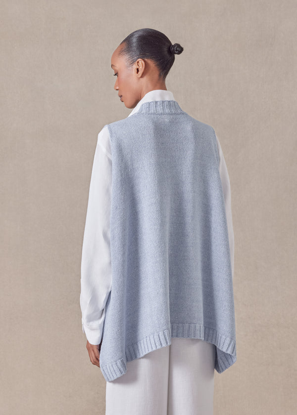 Eskandar Cotton Linen Mix Sleeveless A-line V-neck - Mid Plus