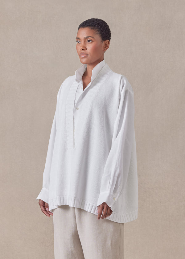 Eskandar Cotton Linen Mix Sleeveless A-line V-neck - Mid Plus