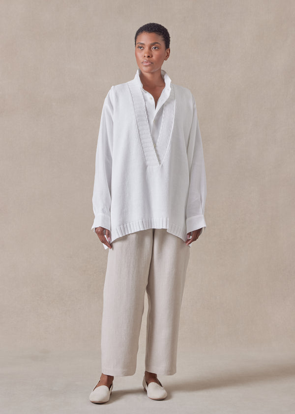 eskandar cotton linen mix sleeveless a-line v-neck - mid plus