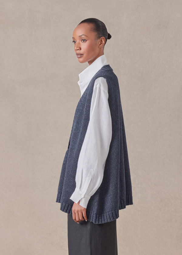 Eskandar Cotton Linen Mix Sleeveless A-line V-neck - Mid Plus