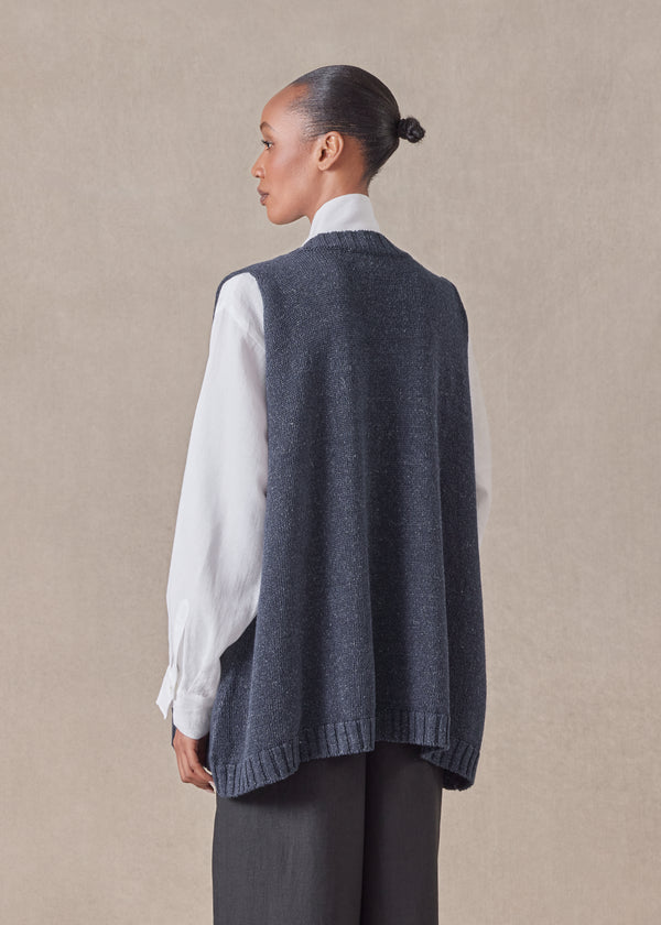 Eskandar Cotton Linen Mix Sleeveless A-line V-neck - Mid Plus