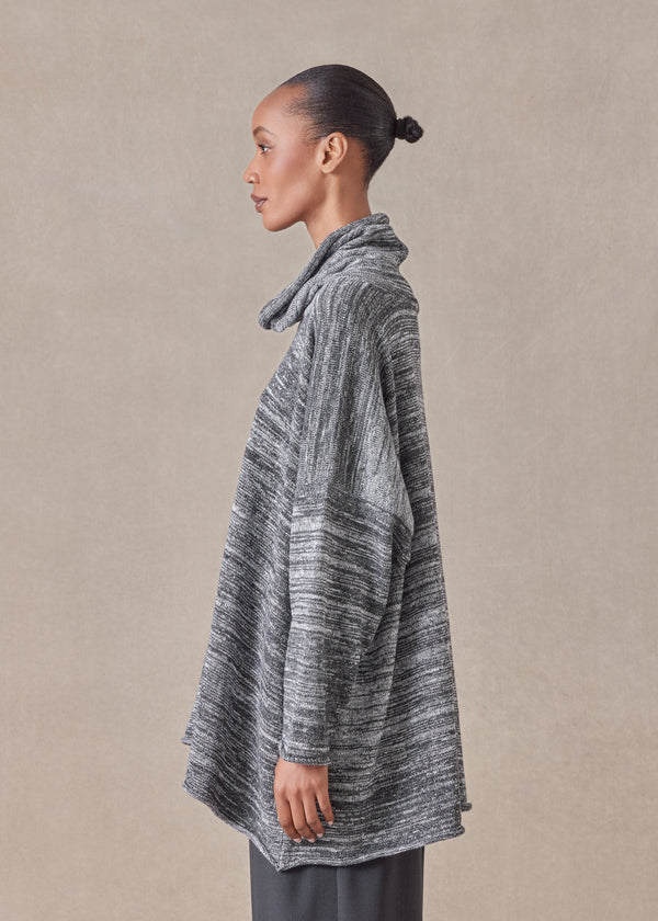 Eskandar Cotton Linen Mix Wide A-line Monks Top - Long