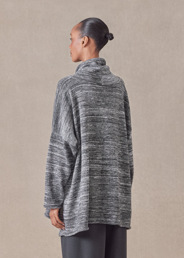 Eskandar Cotton Linen Mix Wide A-line Monks Top - Long