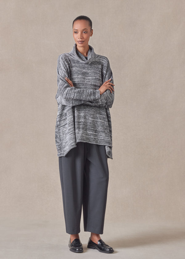 eskandar cotton linen mix wide a-line monks top - long