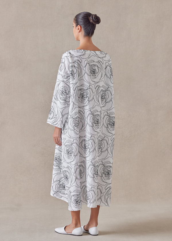 Eskandar Cotton Linen Mix Wide A-line Scoop Neck Dress