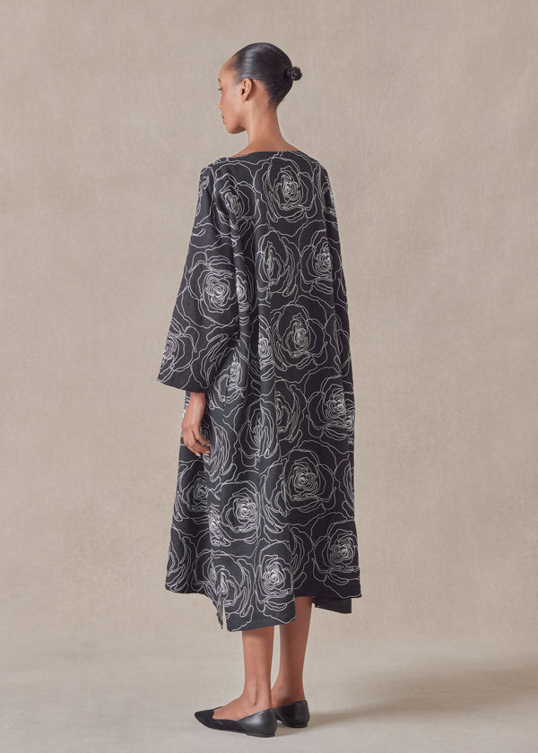 Eskandar Cotton Linen Mix Wide A-line Scoop Neck Dress