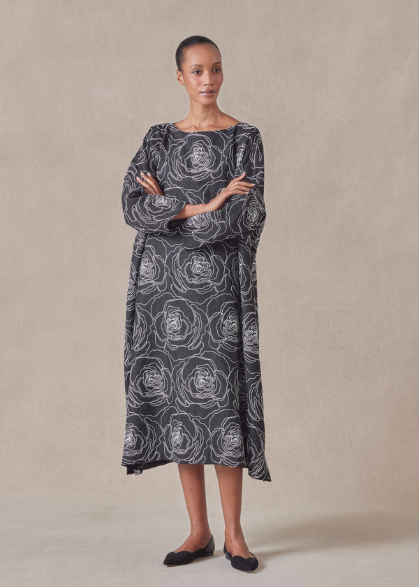 eskandar cotton linen mix wide a-line scoop neck dress