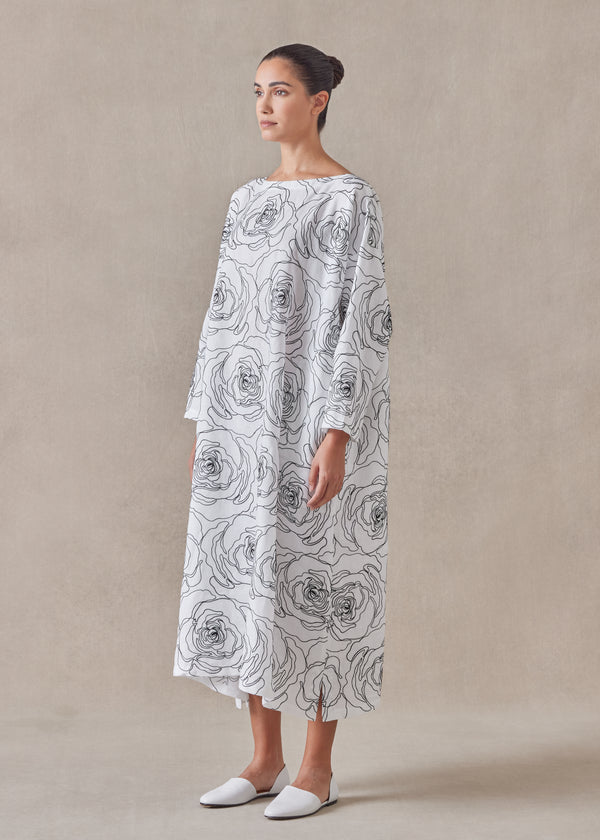 eskandar cotton linen mix wide a-line scoop neck dress